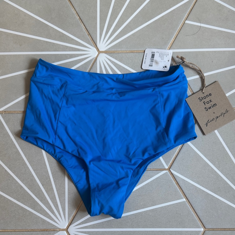 Stone Fox Swim X Free People collab Electric Blue Bikini Bottom Sz Small NWT